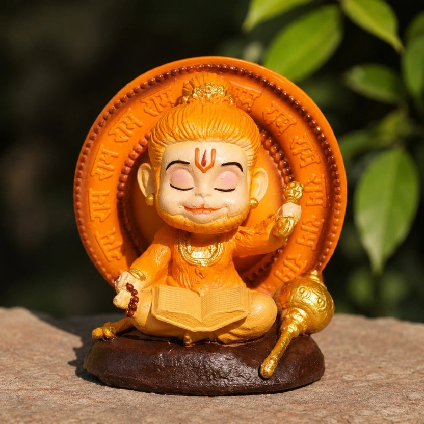Ram Bhakt Hanuman Idol - With Ramayan Book - Copper Finish