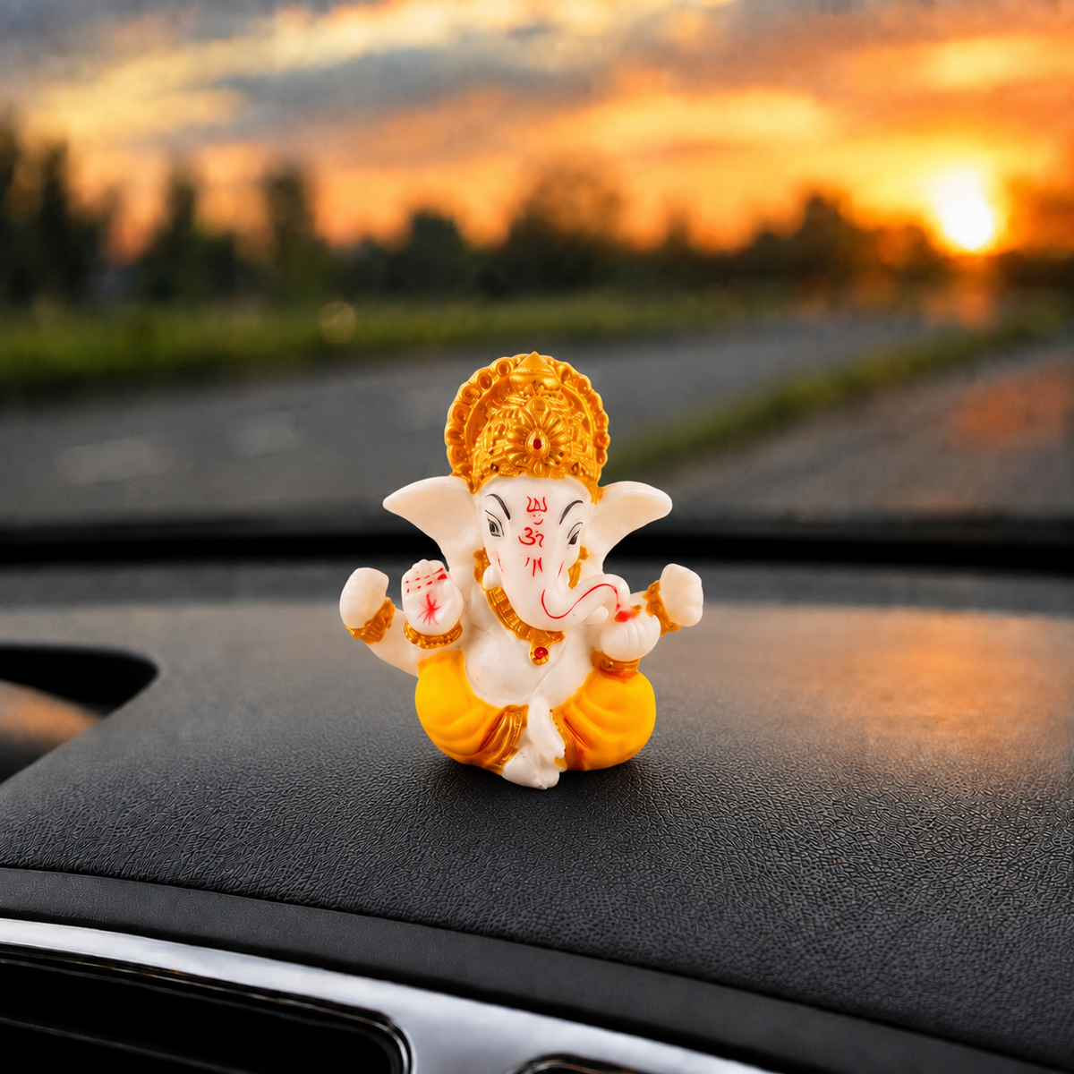Vighnaharta Ganesh Idol - Cream & Gold