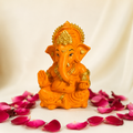 Divine Ganesha Blessing Idol - Orange with Diyas