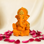 Divine Ganesha Blessing Idol - Orange with Diyas