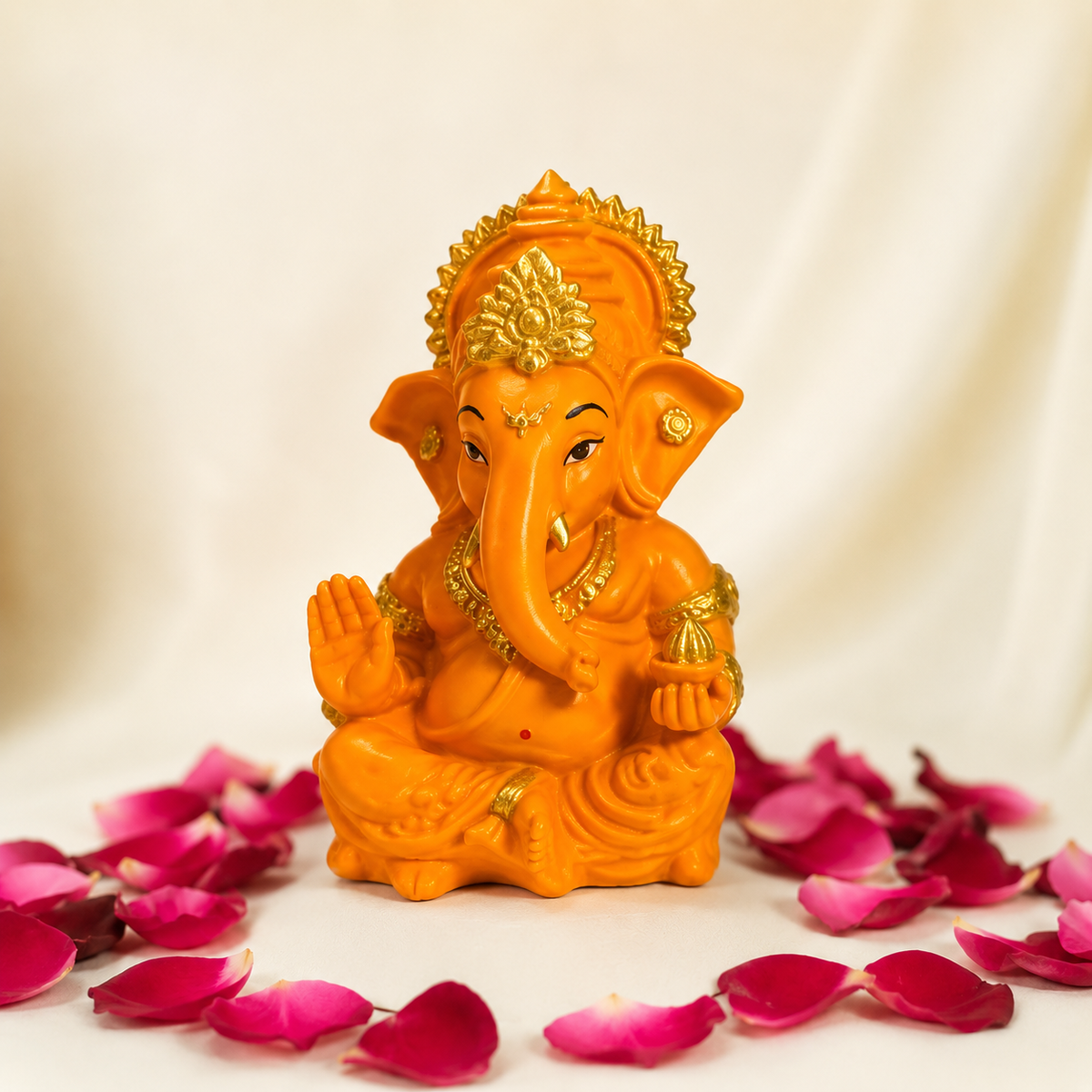 Divine Ganesha Blessing Idol - Orange with Diyas