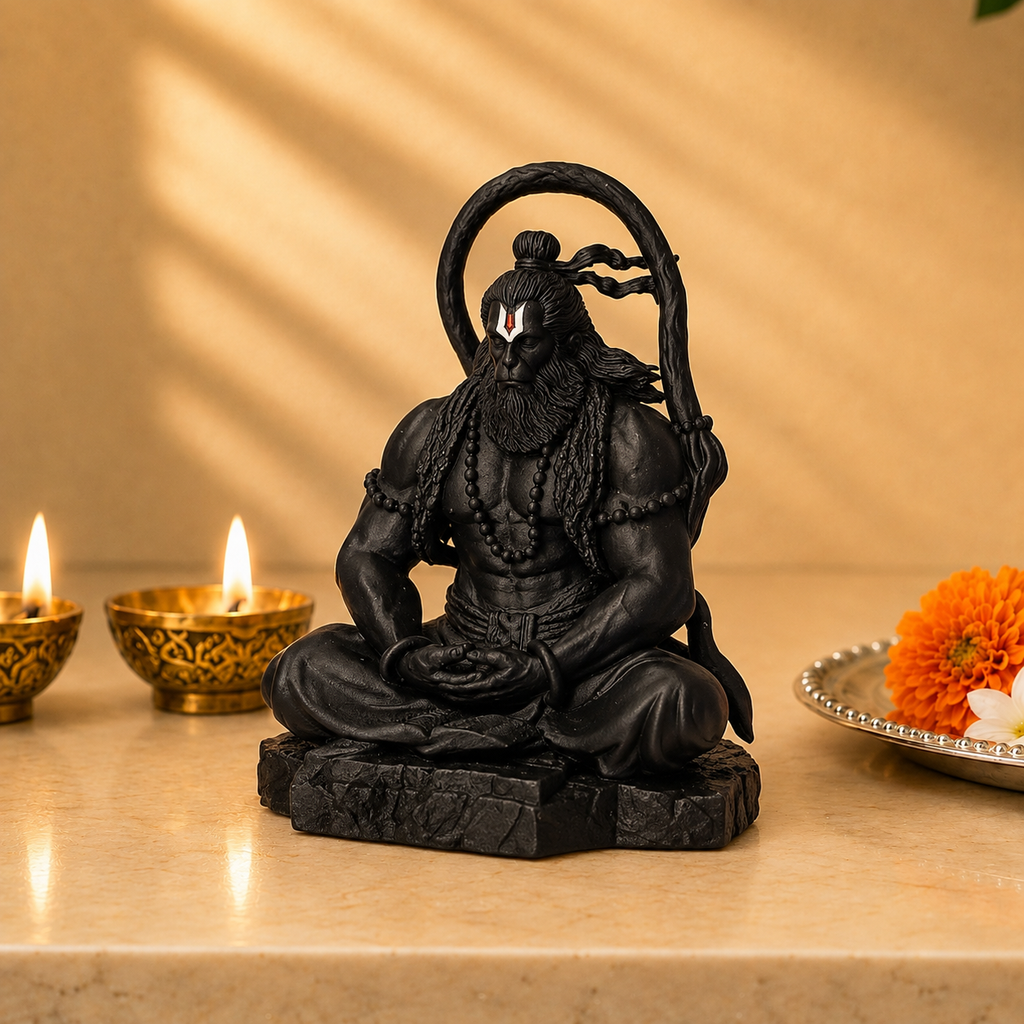 Meditating Hanuman Idol - Black Finish
