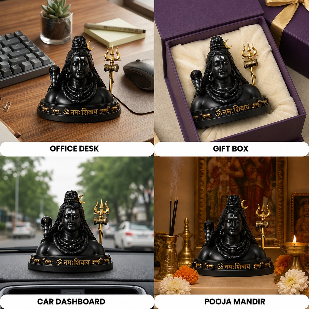 Lord Shiva Idol with Trishul - Matte Black Finish