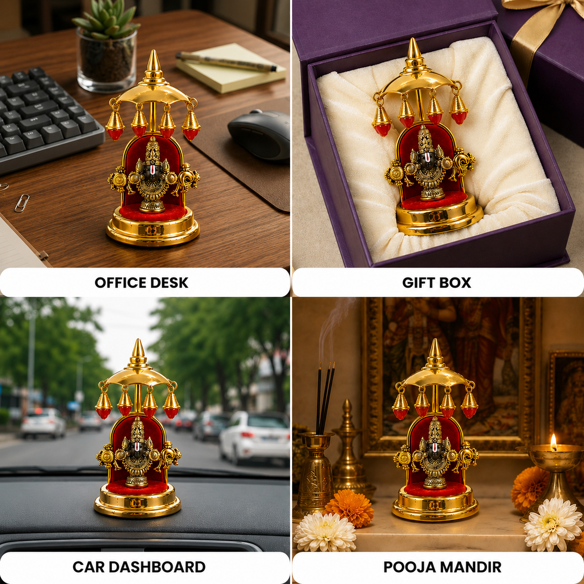 Tirupati Balaji Maharaj Decorative Idol with Hanging Bell Canopy