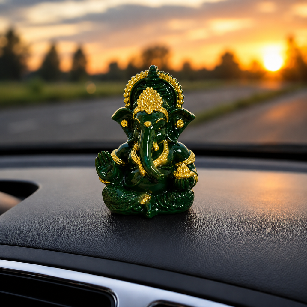 Vighnaharta Ganesh Idol - Dark Green - Rose Petal