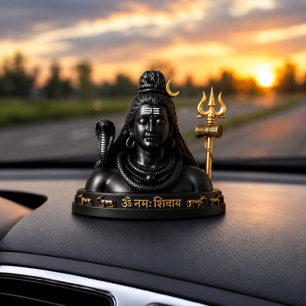 Lord Shiva Idol with Trishul - Matte Black Finish