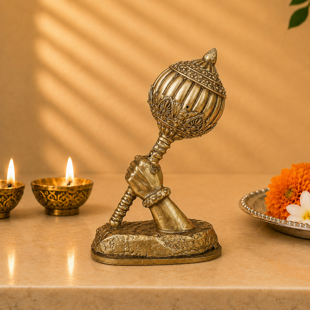 Hanuman Gada Idol - Golden Finish