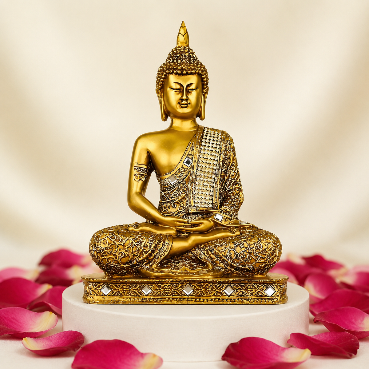 Gautam Buddha Blessing Idol - Golden Meditating