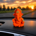 Vighnaharta Ganesh Idol - Orange - Namaste Pose