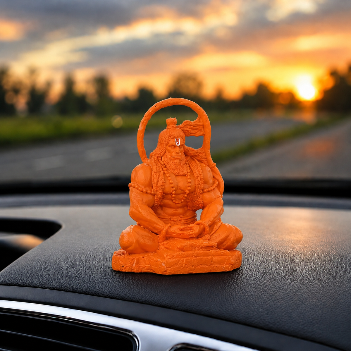 Meditating Hanuman Idol - Saffron Finish