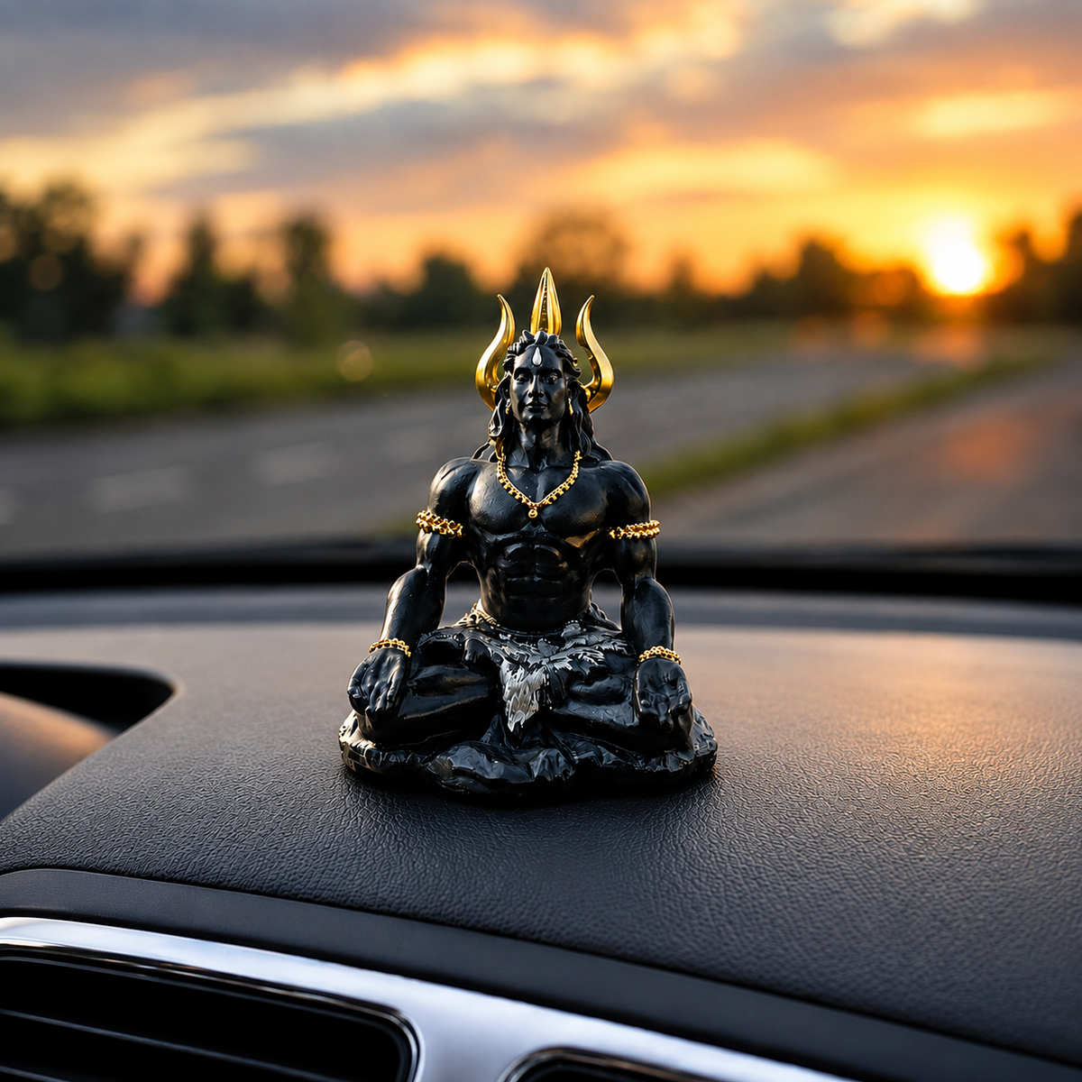 Lord Mahakaal Meditating Statue with Golden Trishul Crown
