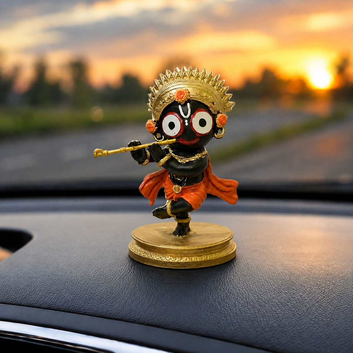 Bal Jagannath Playing Flute Idol - Black & Gold
