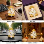Vighnaharta Ganesh Idol - White & Gold - Rose Petal