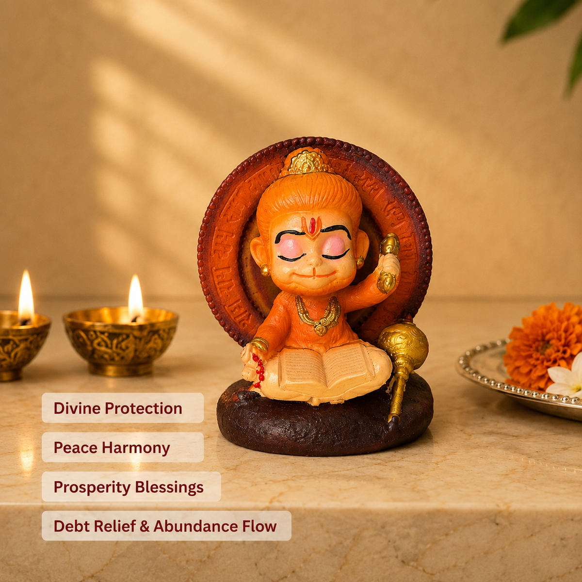 Ram Bhakt Hanuman Idol - With Ramayan Book - Copper Finish