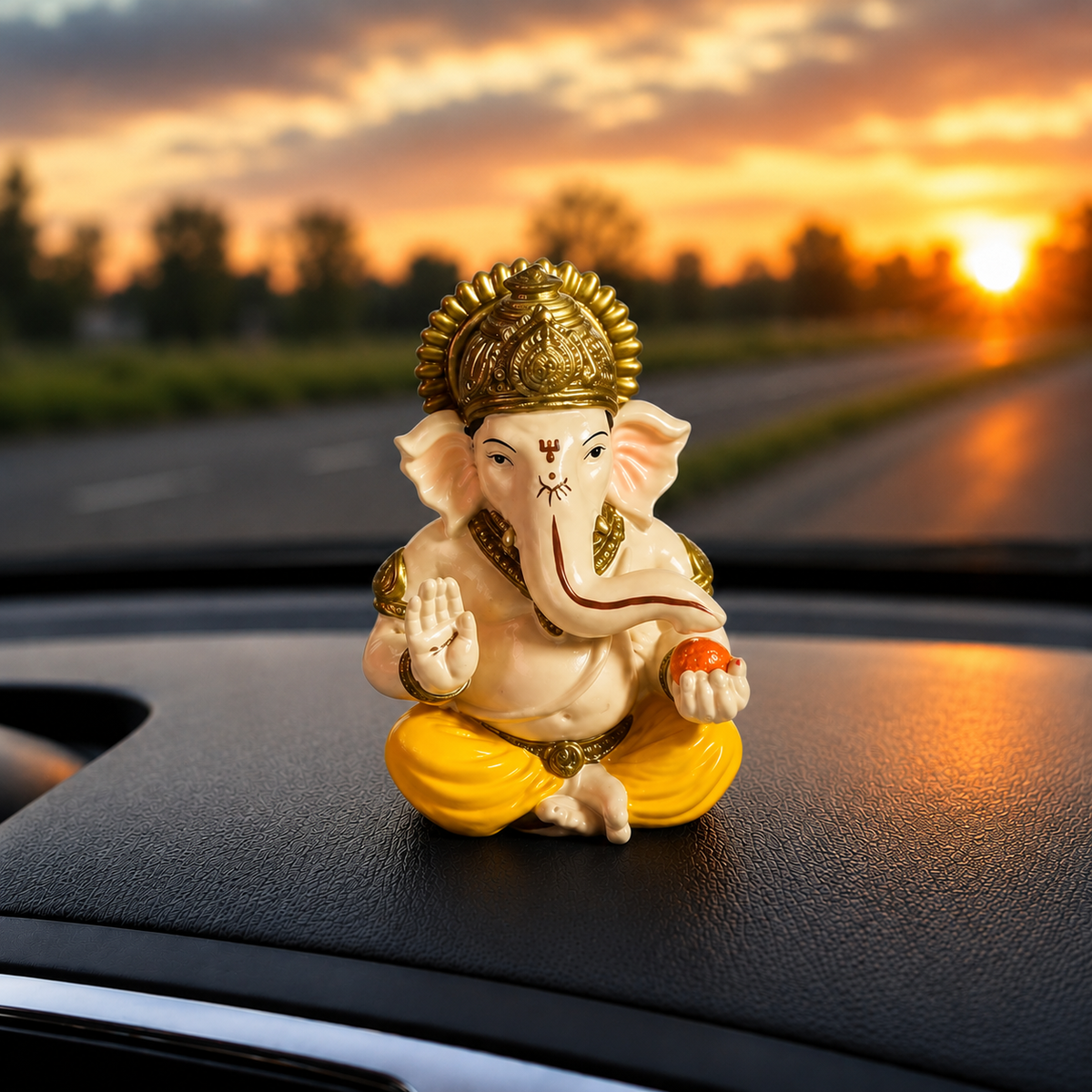 Vighnaharta Ganesh Idol - Cream & Gold - Rose Petal