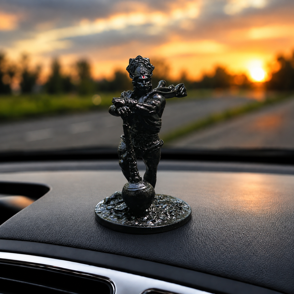 Standing Hanuman Idol with Gada - Black