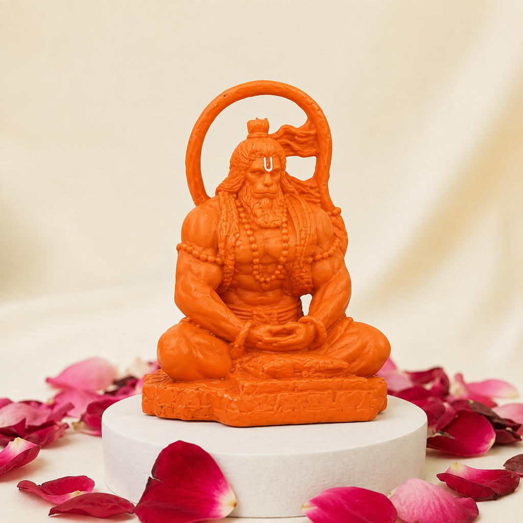Meditating Hanuman Idol - Saffron Finish