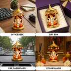 Golden Ganpati Bappa Murti for Home Temple & Car Dashboard
