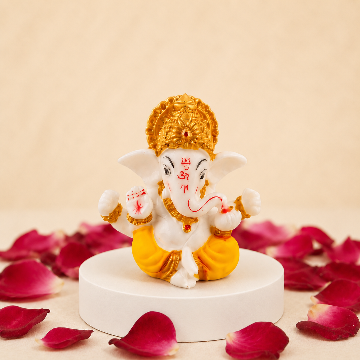 Vighnaharta Ganesh Idol - Cream & Gold
