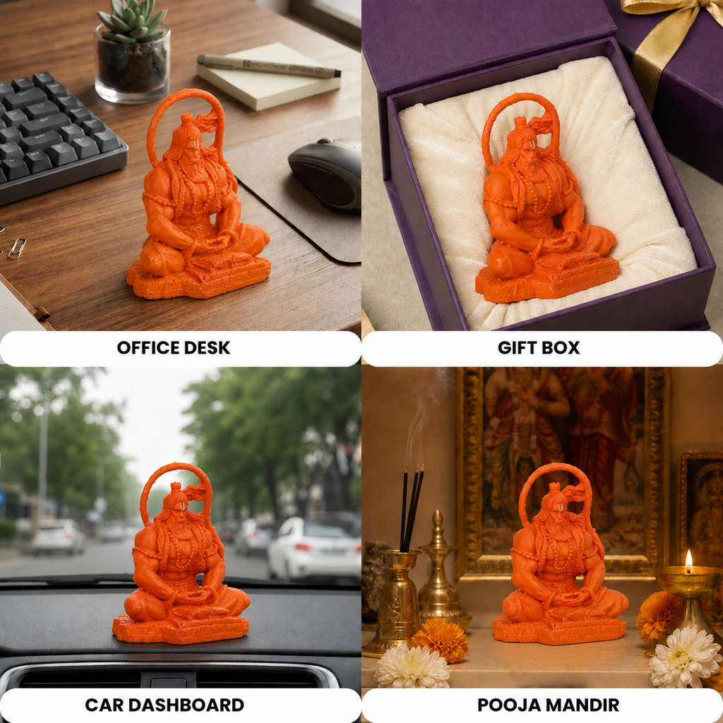 Meditating Hanuman Idol - Saffron Finish
