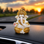 Divine Ganesha Blessing Idol - White & Gold Marble Finish