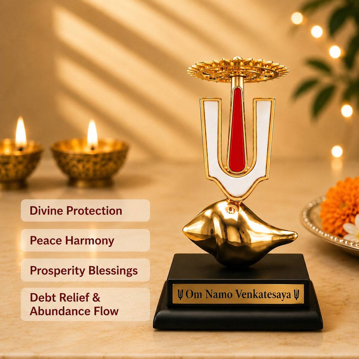 Tirupati Balaji Namam Symbol with Sacred Shankh Base