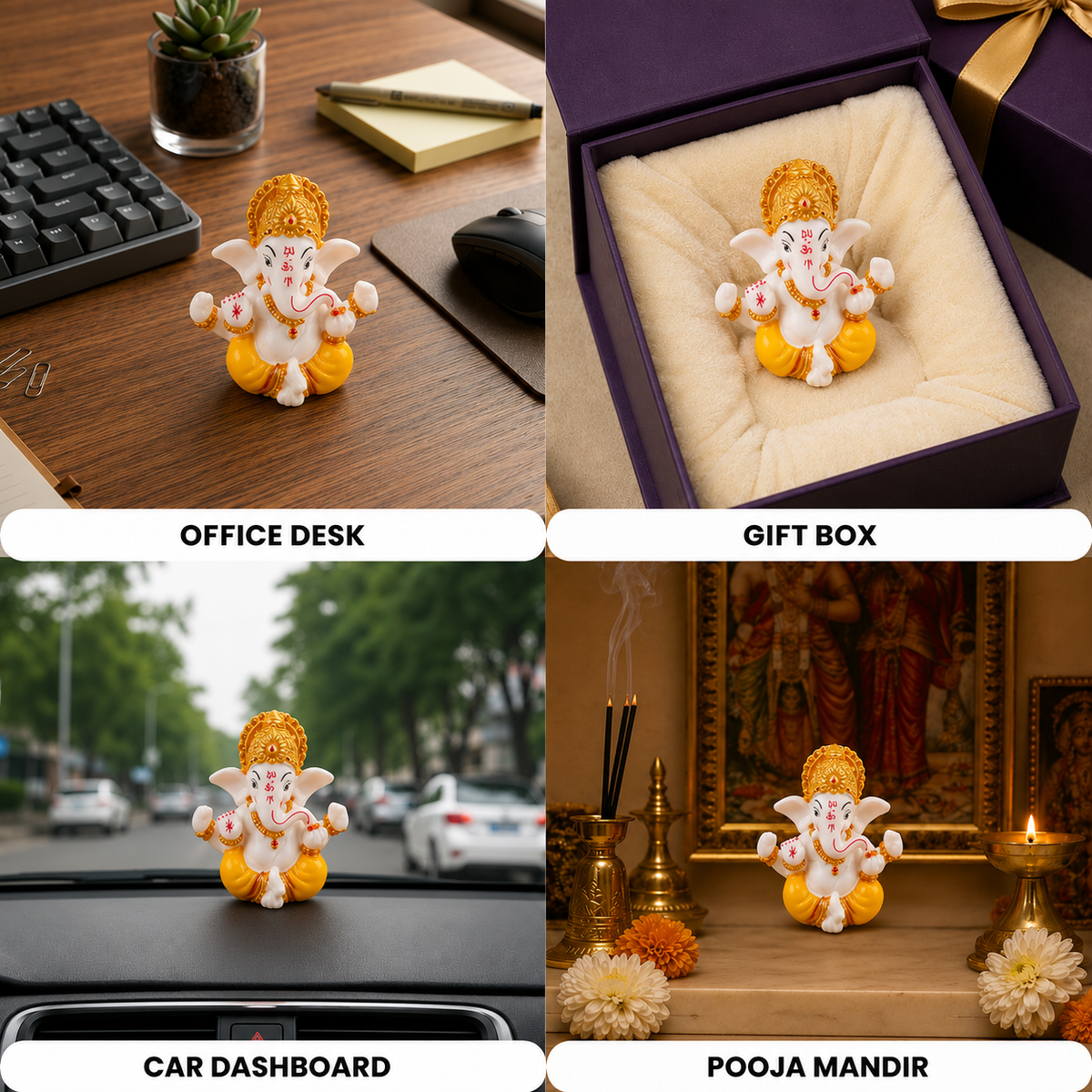 Vighnaharta Ganesh Idol - Cream & Gold