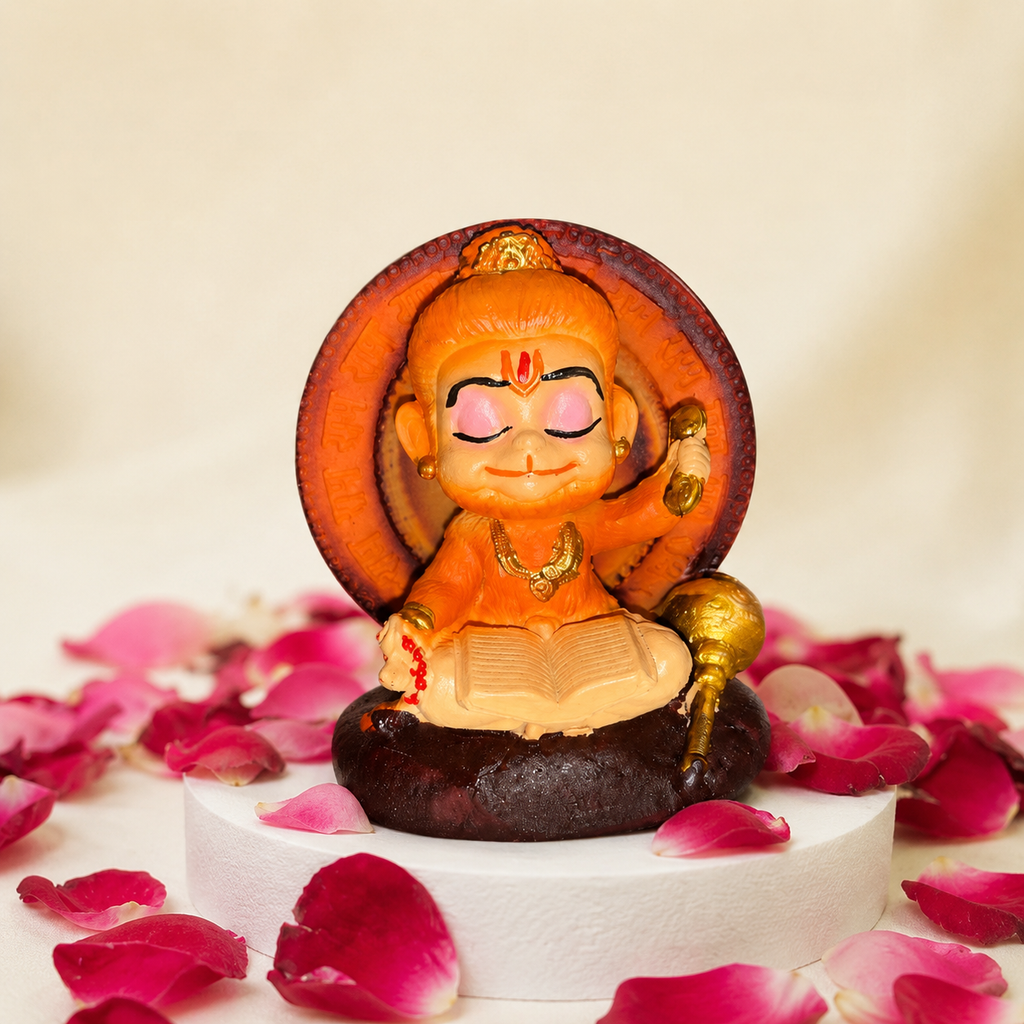 Ram Bhakt Hanuman Idol - With Ramayan Book - Copper Finish