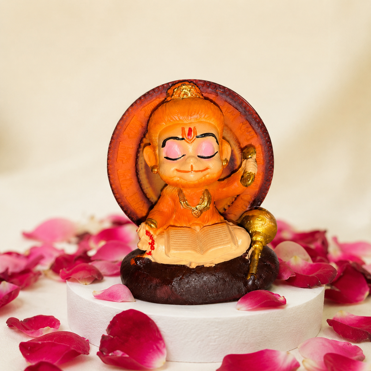 Ram Bhakt Hanuman Idol - With Ramayan Book - Copper Finish