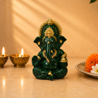 Vighnaharta Ganesh Idol - Dark Green - Rose Petal