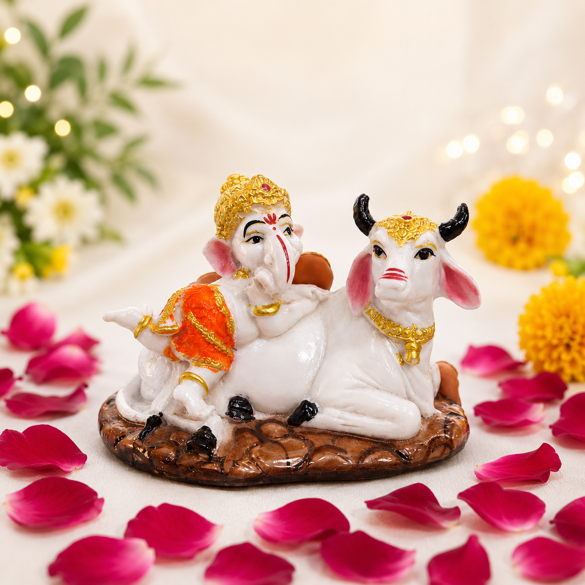 Lord Ganesh with Kamdhenu Cow Idol