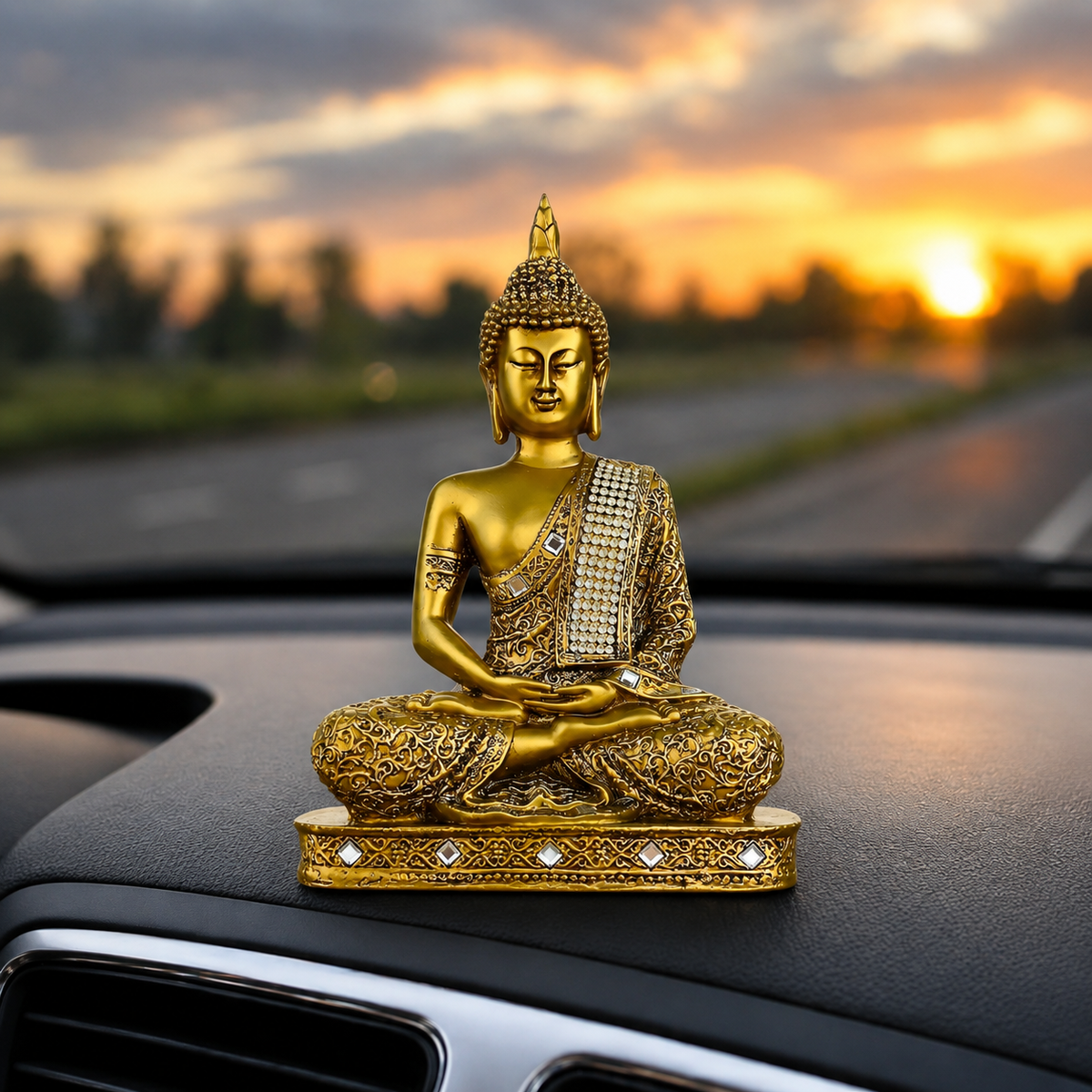 Gautam Buddha Blessing Idol - Golden Meditating