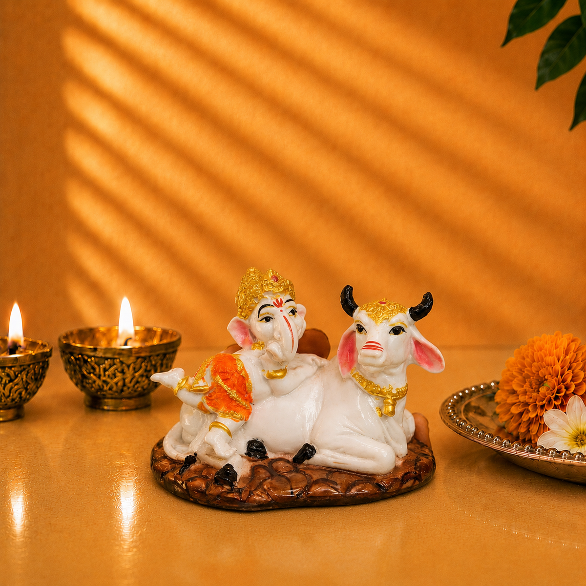Lord Ganesh with Kamdhenu Cow Idol