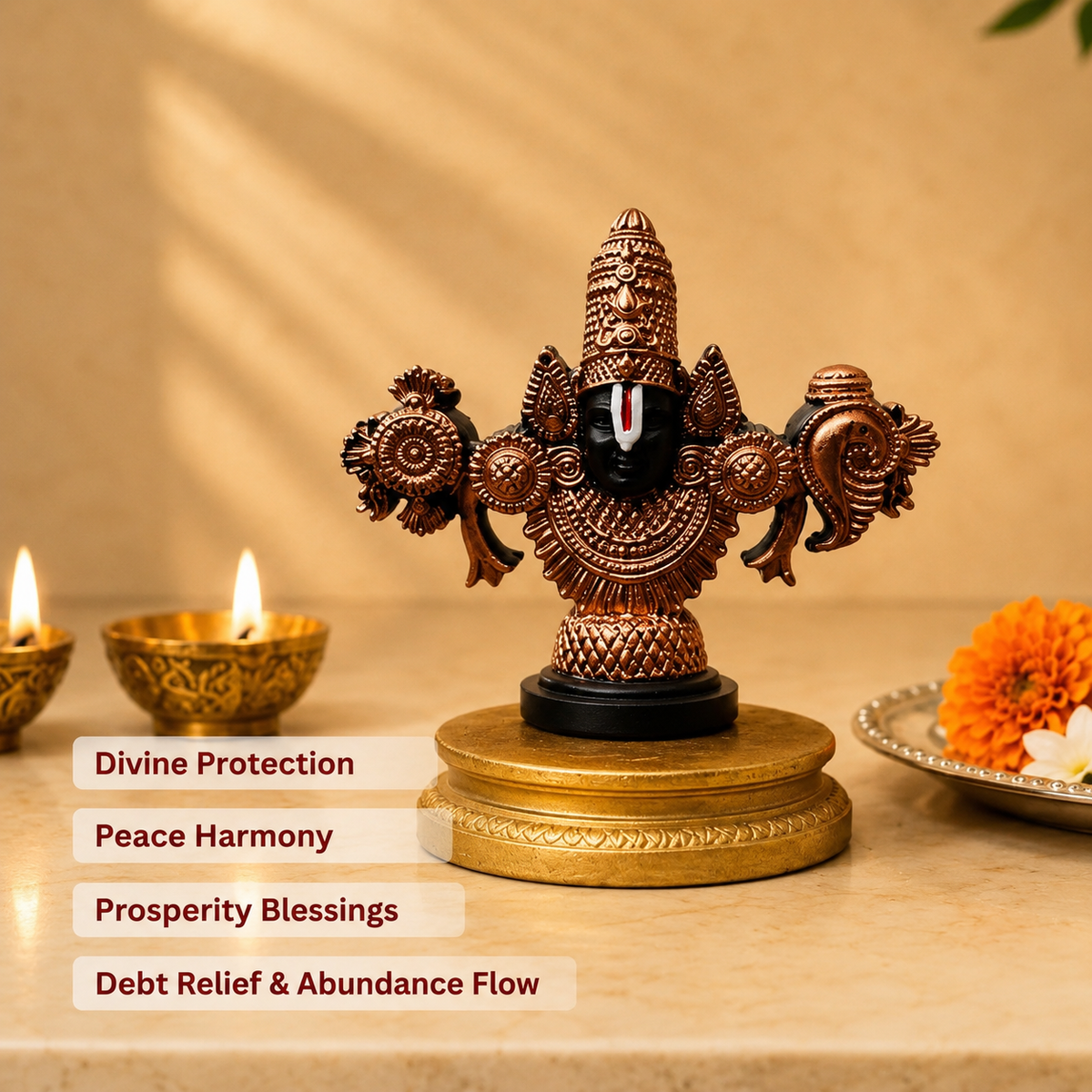 Lord Balaji Face Idol | Pure Brass Plated