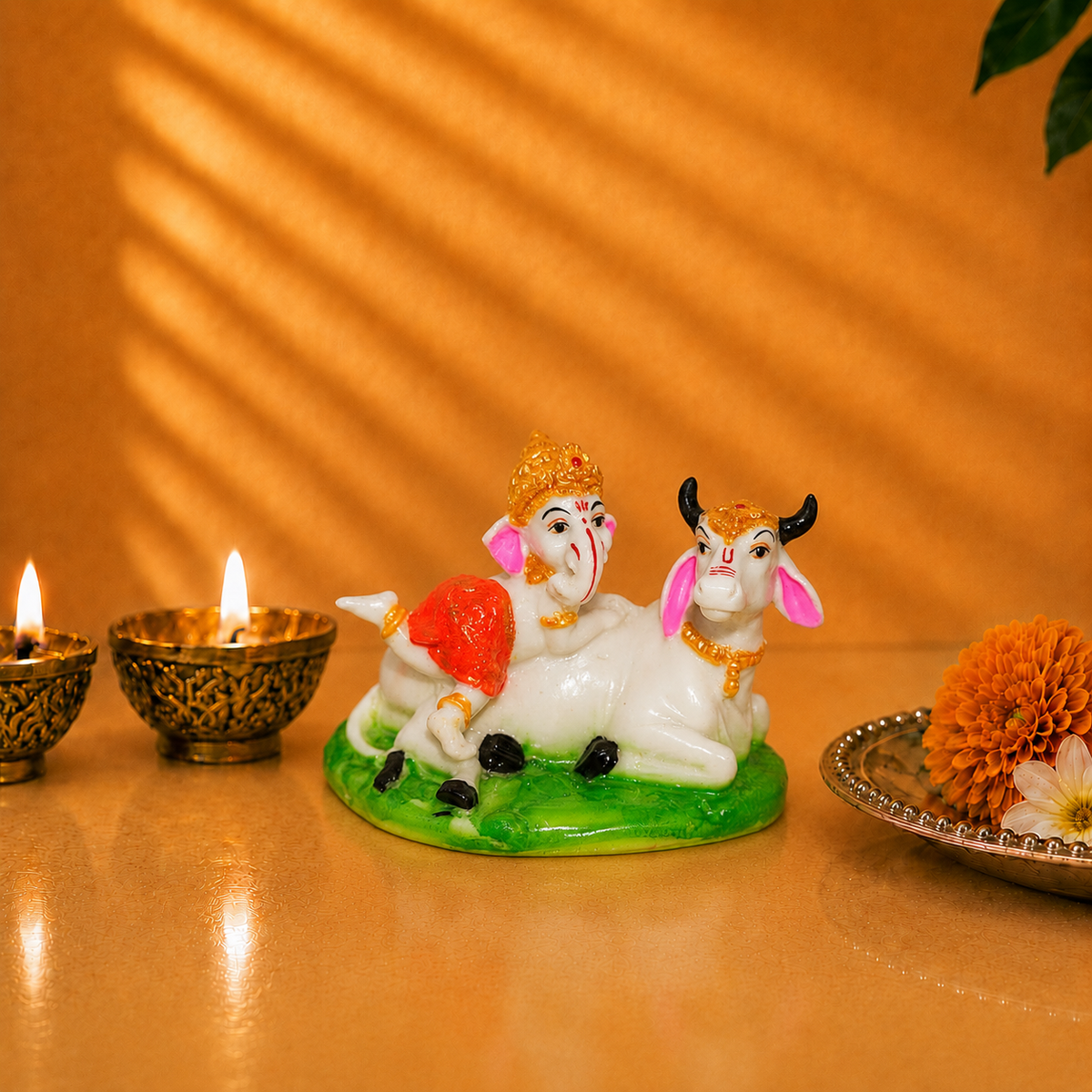 Lord Ganesh with Kamdhenu Cow Idol