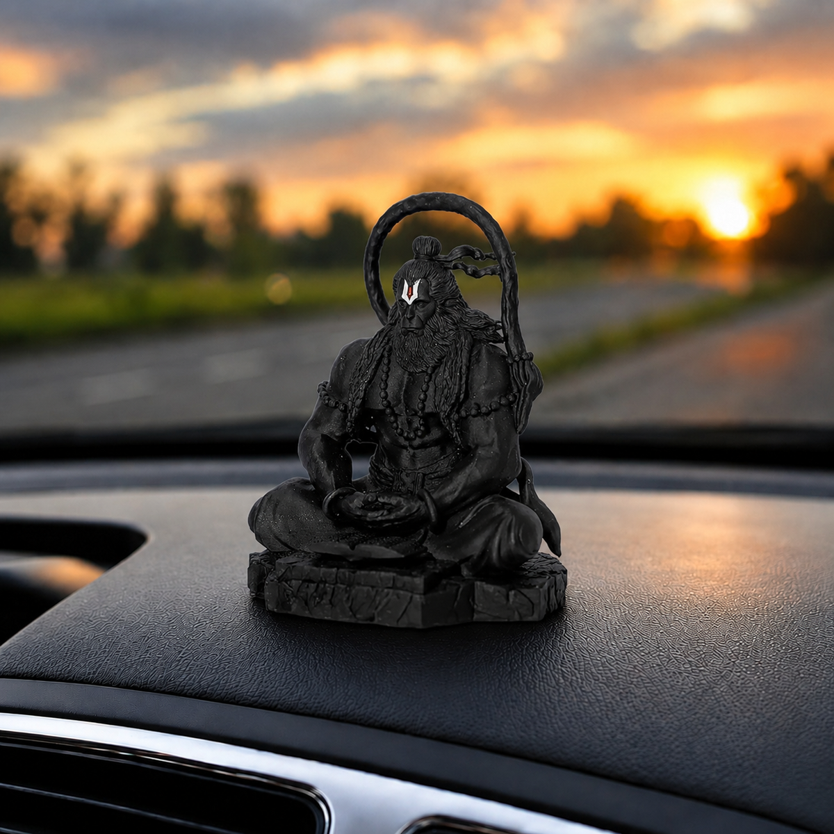 Meditating Hanuman Idol - Black Finish