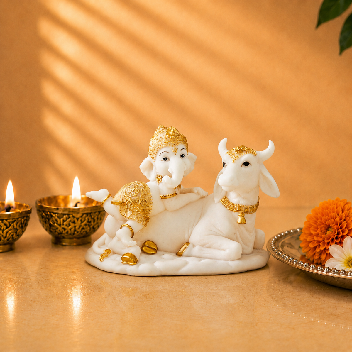 Lord Ganesh with Kamdhenu Cow Idol