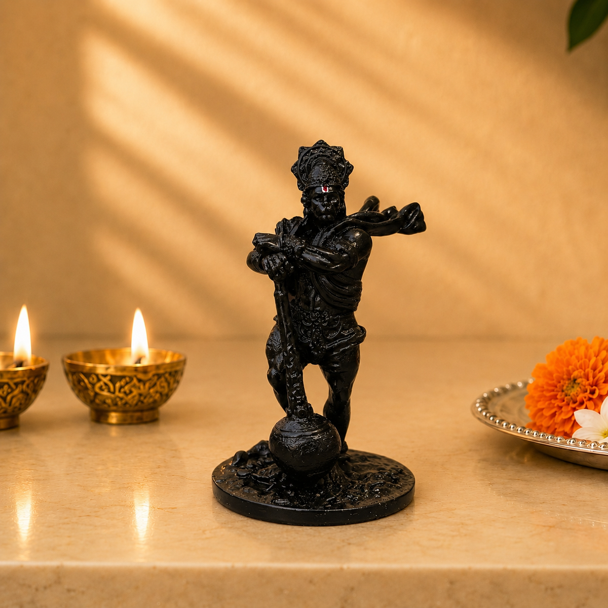 Standing Hanuman Idol with Gada - Black