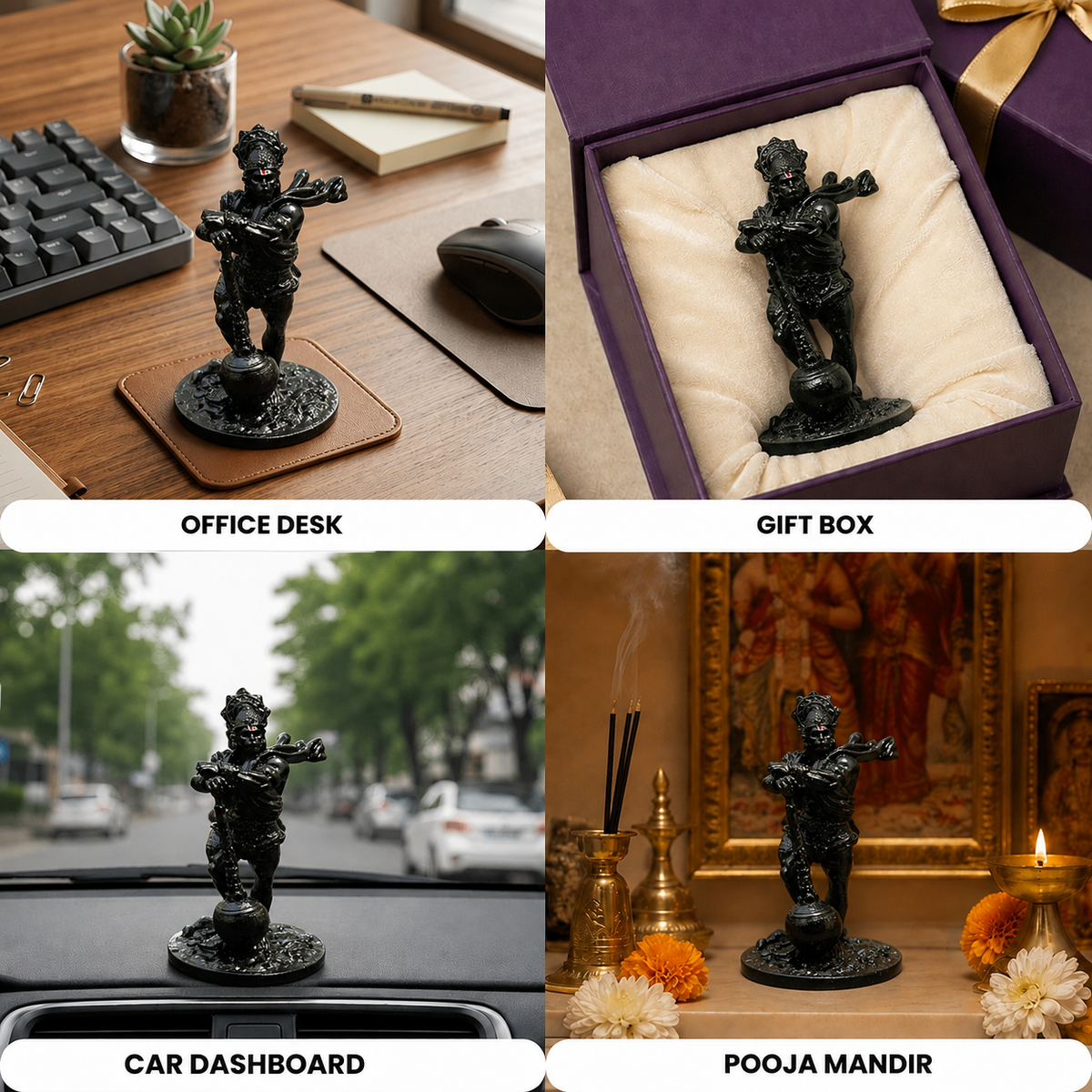 Standing Hanuman Idol with Gada - Black