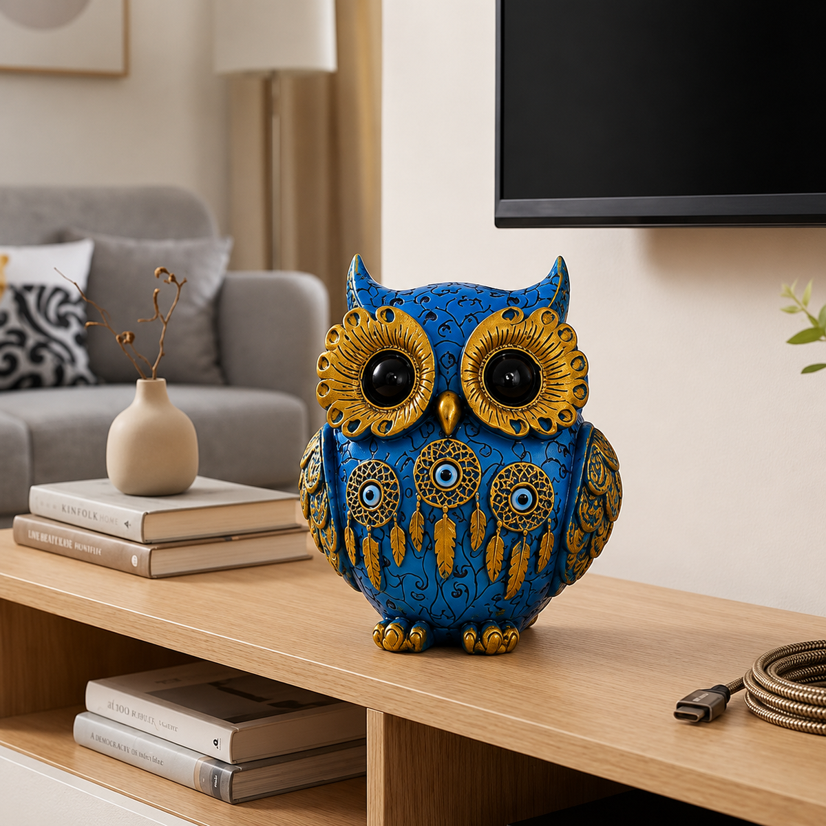 Vastu Owl Showpiece - Blue-Teal