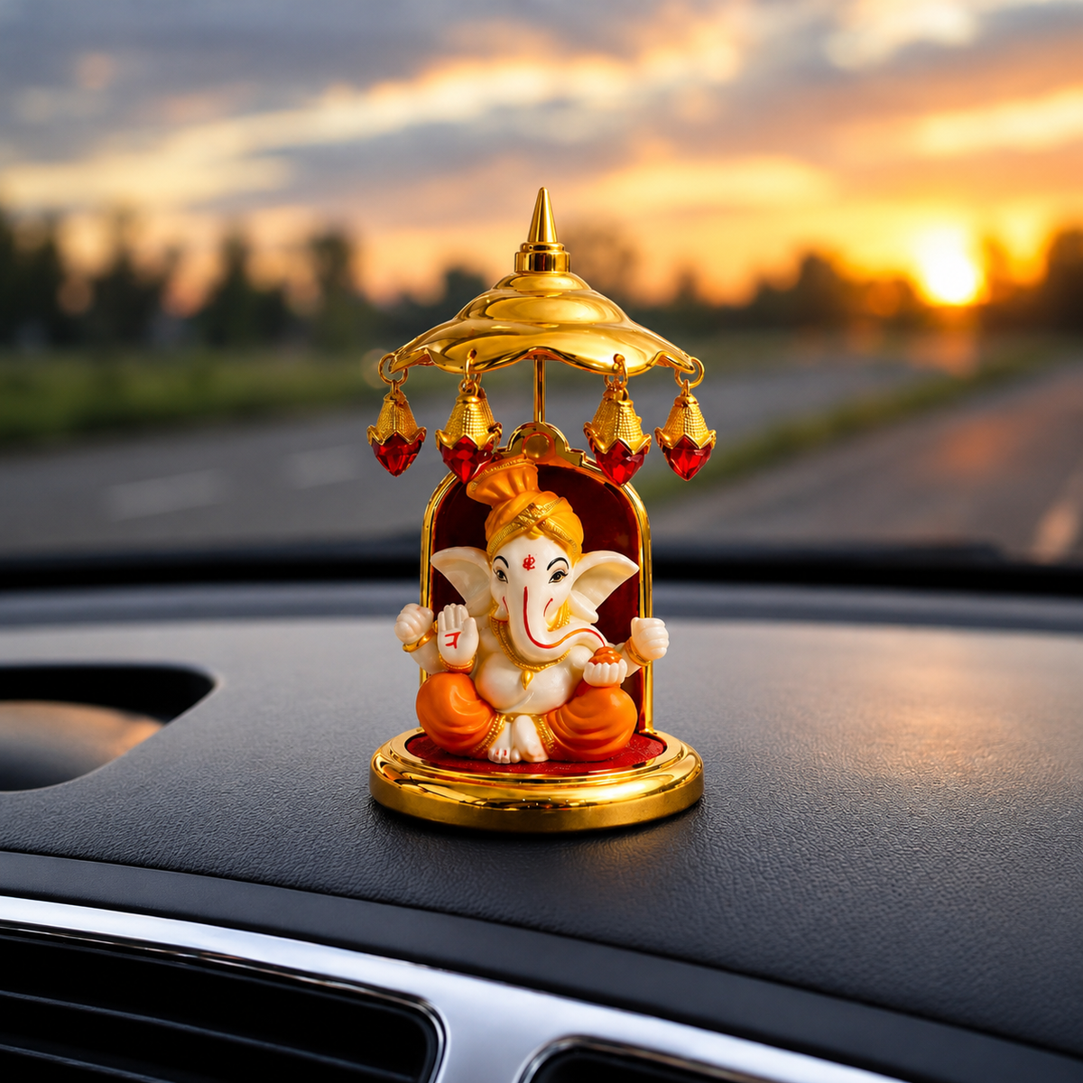 Golden Ganpati Bappa Murti for Home Temple & Car Dashboard