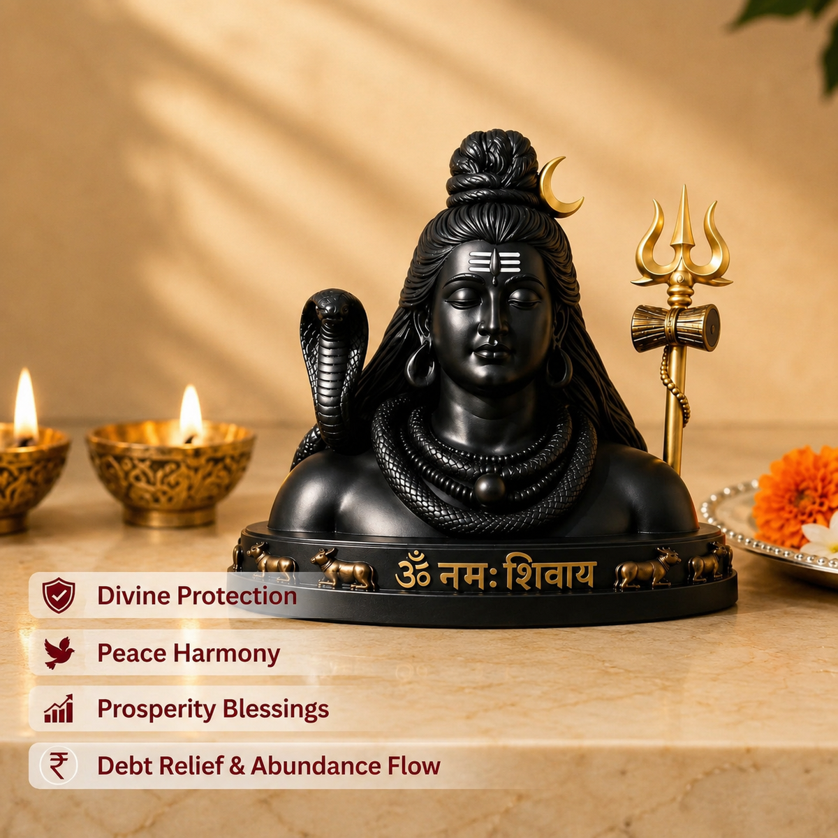 Lord Shiva Idol with Trishul - Matte Black Finish