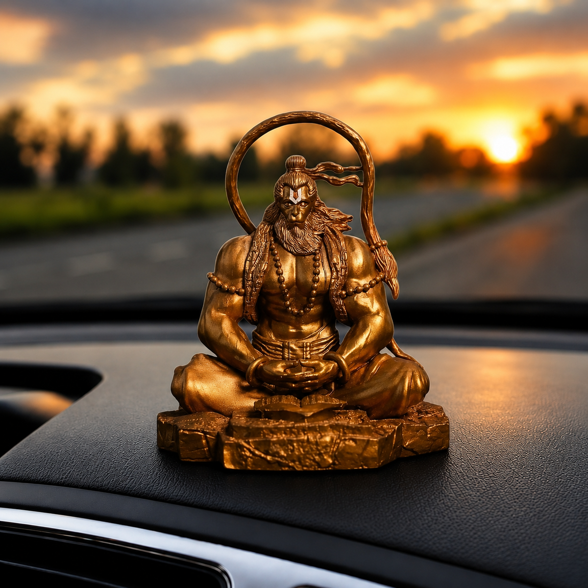 Meditating Hanuman Idol - Golden Finish