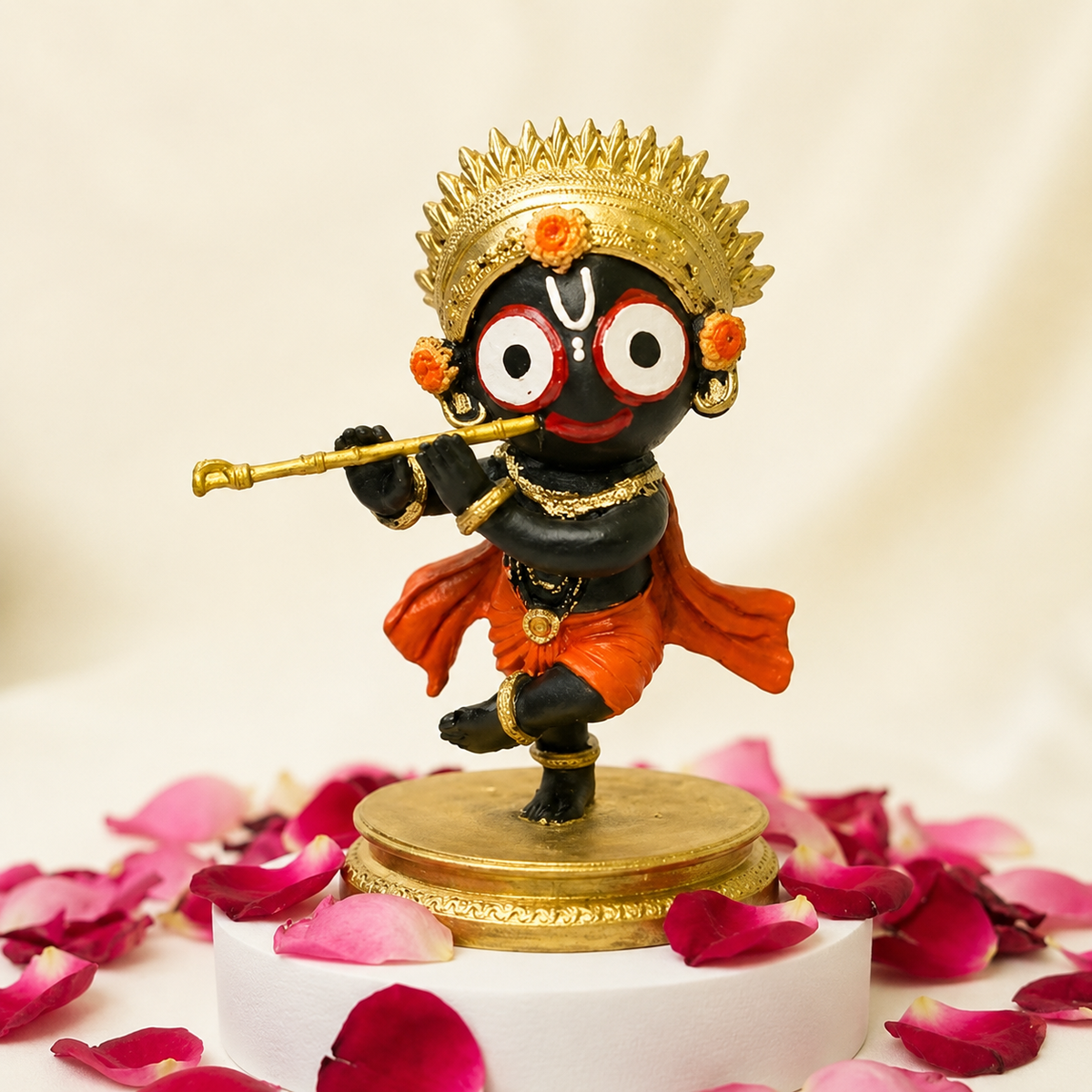 Bal Jagannath Playing Flute Idol - Black & Gold