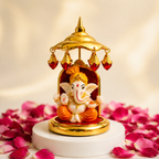 Golden Ganpati Bappa Murti for Home Temple & Car Dashboard