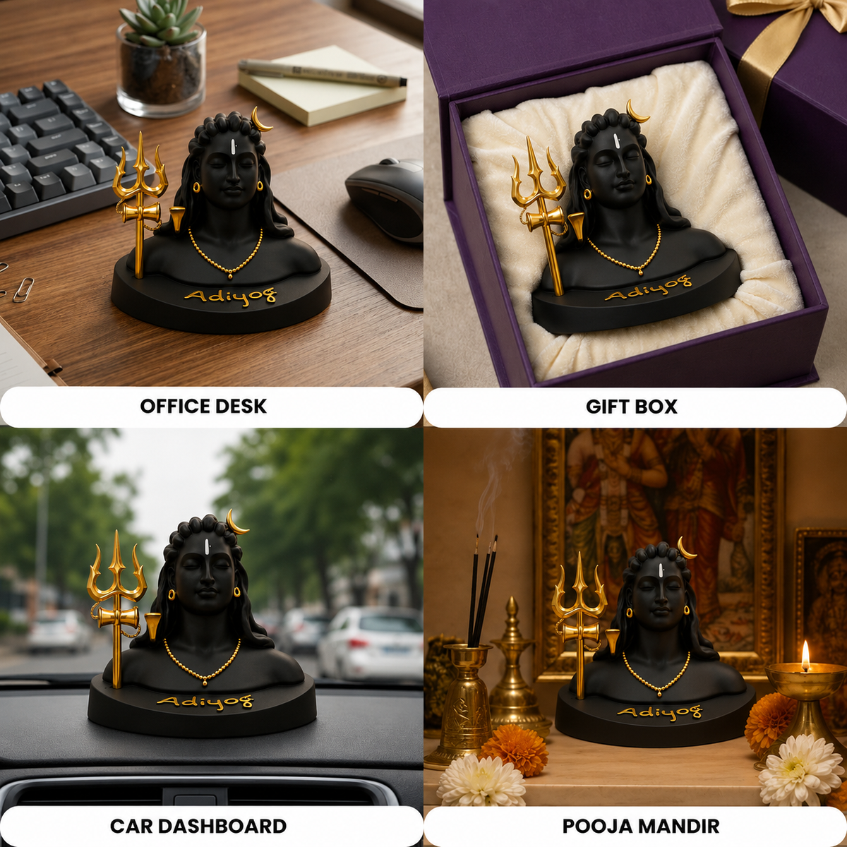 Adiyogi Lord Shiva Idol with Trishul – Black Gold Finish