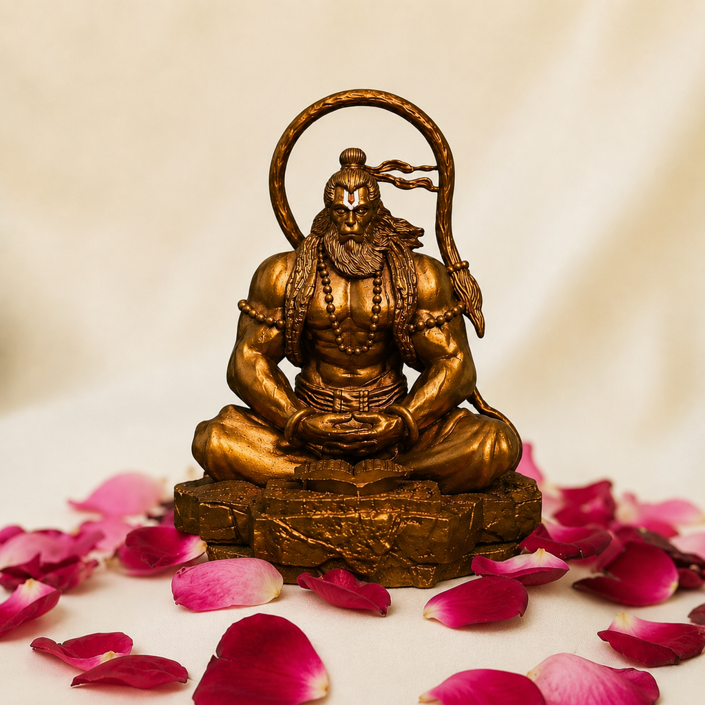 Meditating Hanuman Idol - Golden Finish