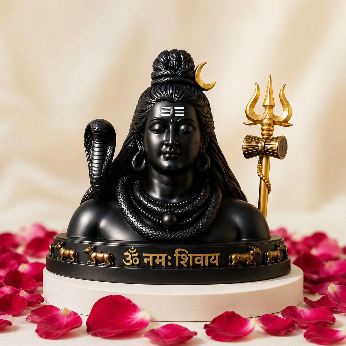 Lord Shiva Idol with Trishul - Matte Black Finish