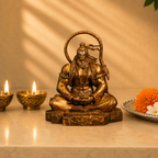 Meditating Hanuman Idol - Golden Finish