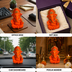 Vighnaharta Ganesh Idol - Orange - Namaste Pose